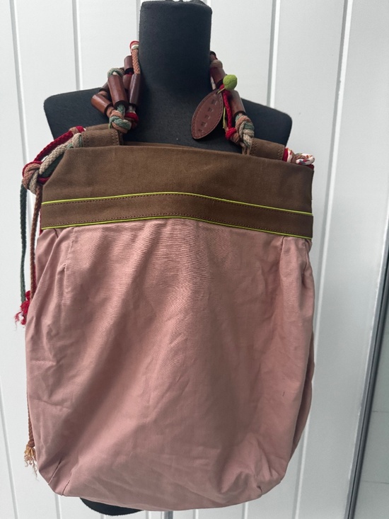 Marni Handbags - MARNI CANVAS & COTTON LARGE TOTE WOOD EMBELLISHED HANDLES